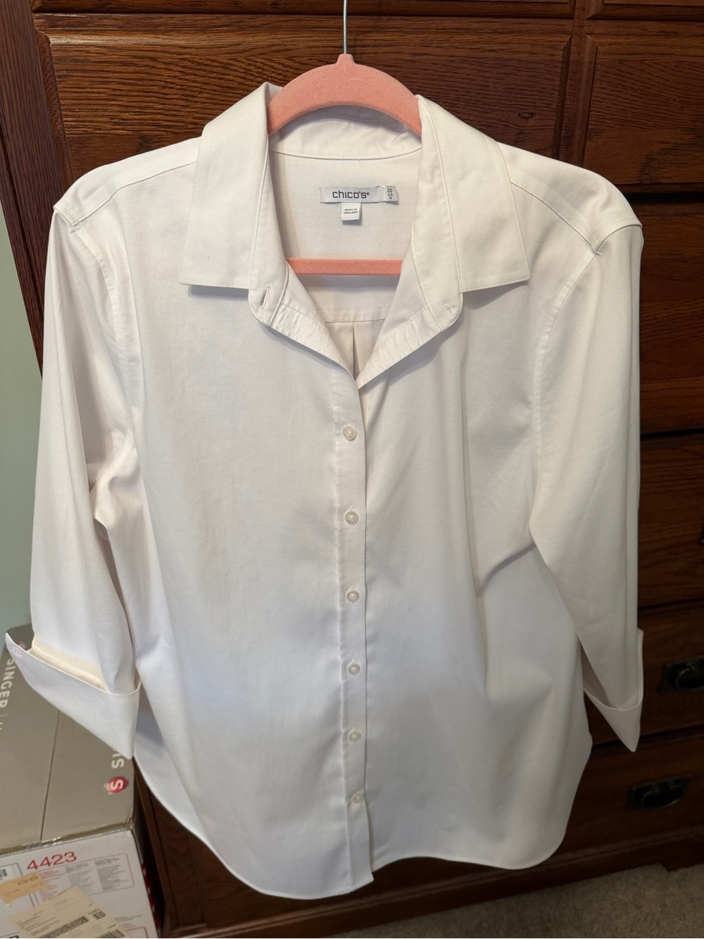Chico's White Button-Up No iron stretch Blouse